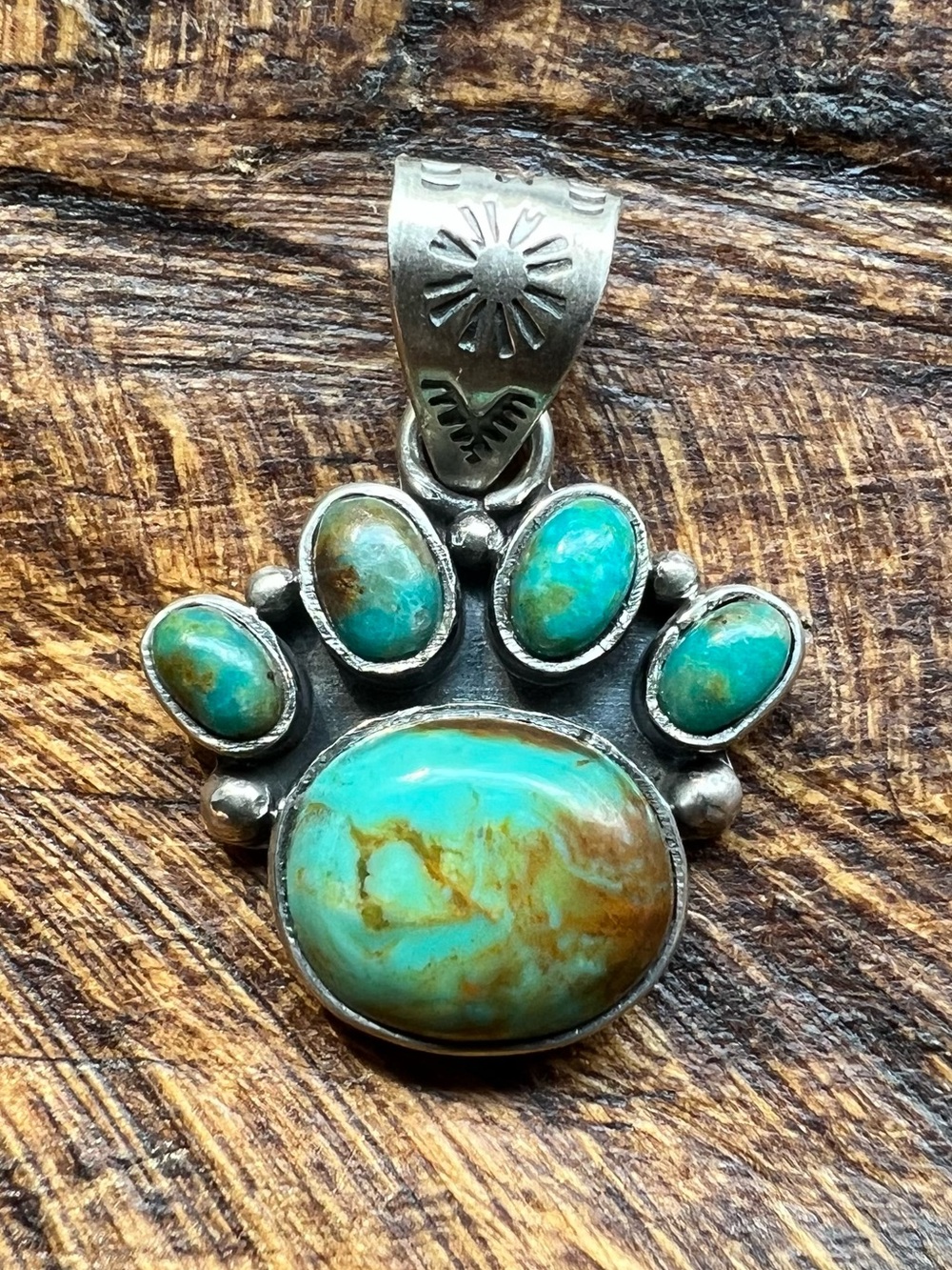 Sterling Silver Kingman Turquoise Paw Print Pendant